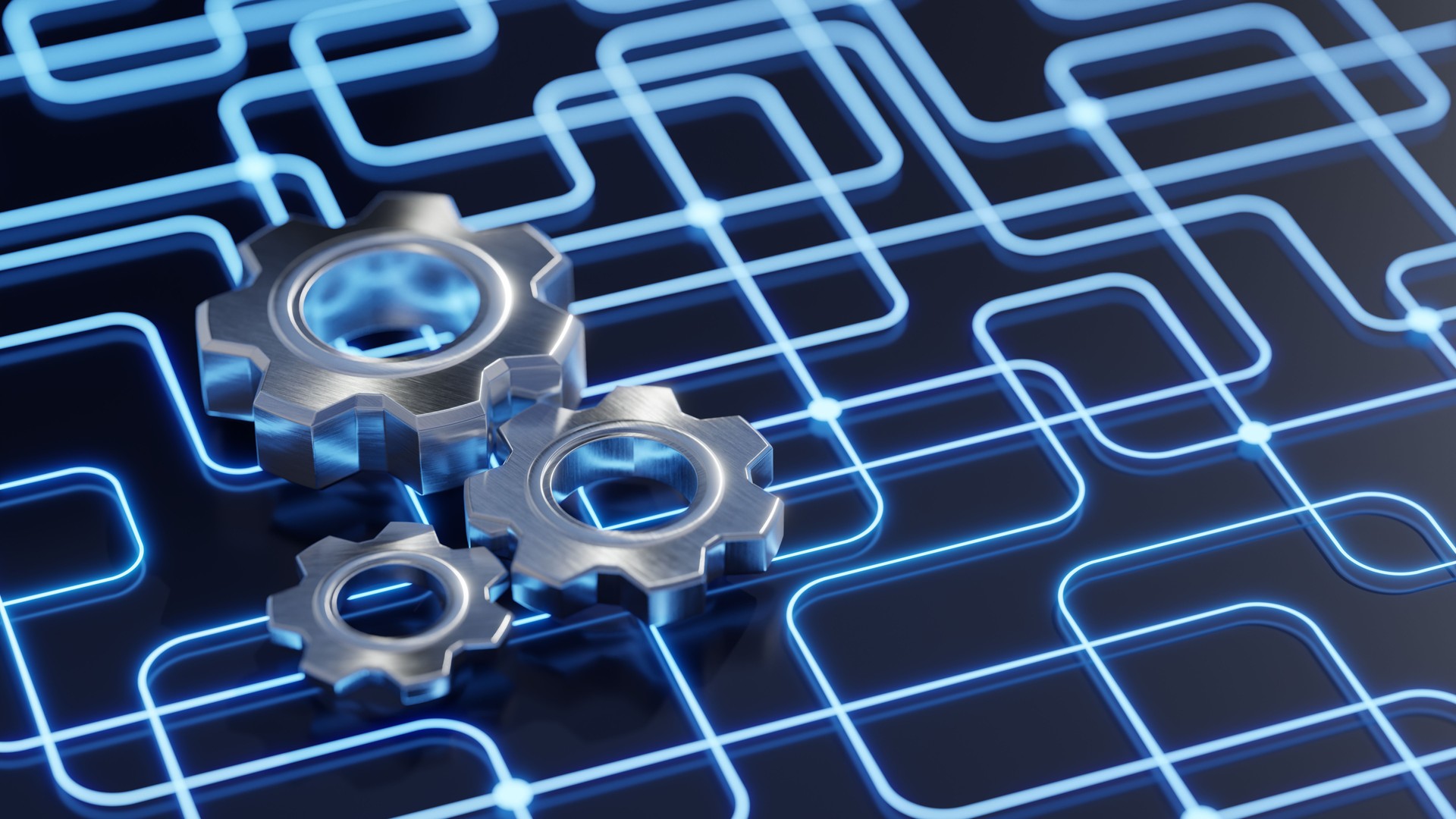 3D gears on abstract digital background. Modern Technology concept.